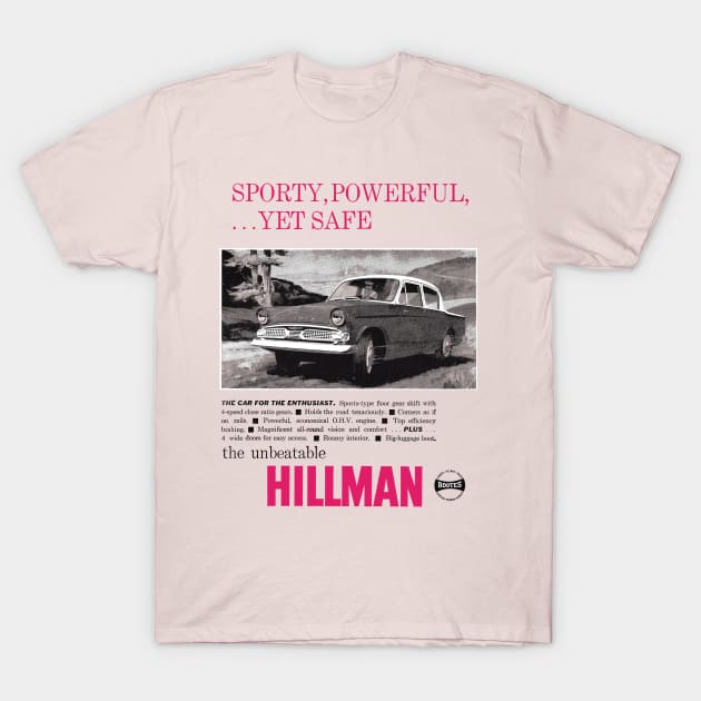 HILLMAN MINX - advert T-Shirt by Throwback Motors